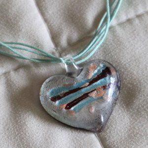 Unique Turquoise and Silver Glass Heart Necklace